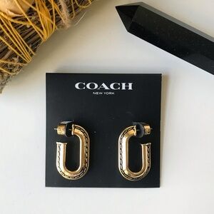 Coach Large Stitched Chain Link Gold Earrings, NWT
